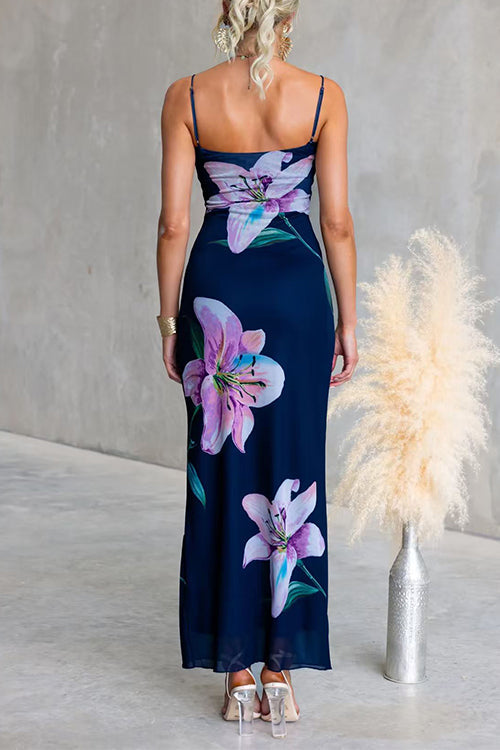 Adjustable Strap Floral Print Bodycon Maxi Dress