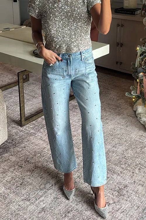 Heididress Rhinestone Embellished Pocketed Straight Leg Pants