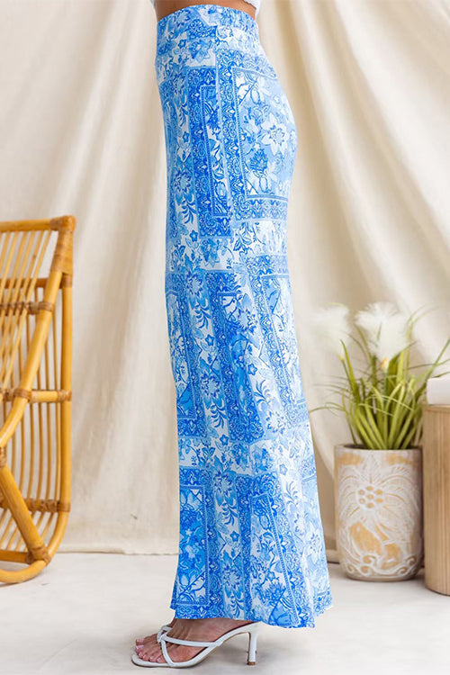 High Rise Floral Print Maxi Skirt
