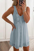 Heididress Lace Floral Buttons Swing Tank Dress