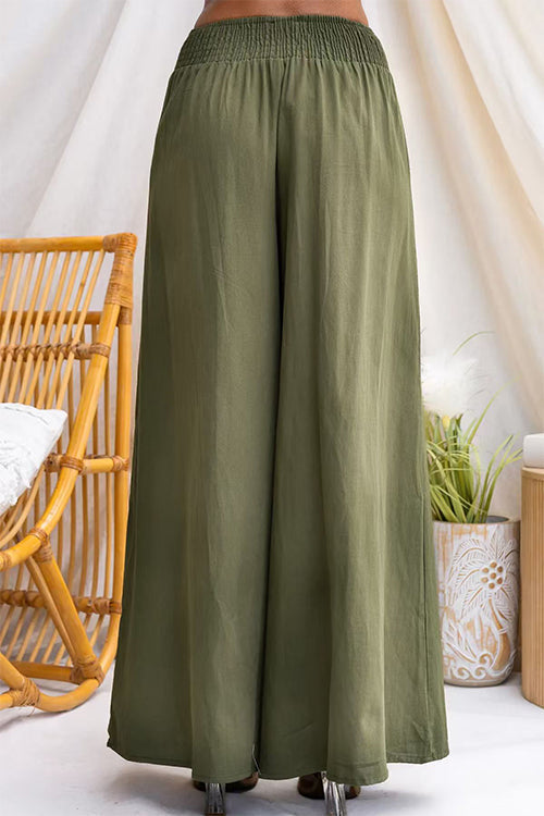 Elastic Waist Pocketed Wide Leg Pants