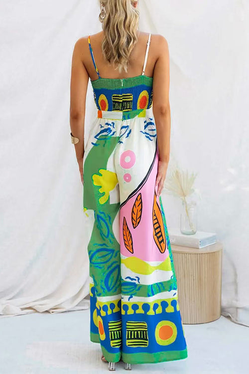 Heididress Spaghetti Strap Cut Out Unique Print Wide Leg Jumpsuit