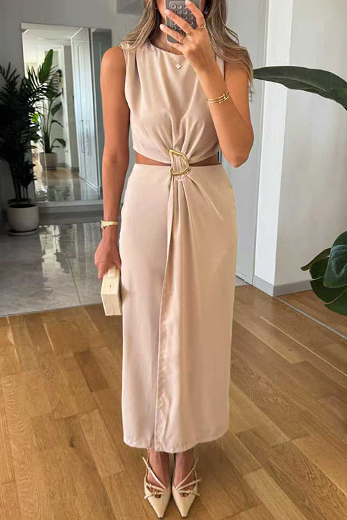 Heididress Crewneck Sleeveless Cut Out Waist Maxi Dress