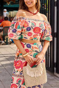 Puff Sleeves Back Cut Out Floral Print Crop Top