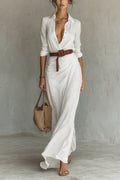 Heididress Lapel Long Sleeves Button Up Maxi Dress With Belt
