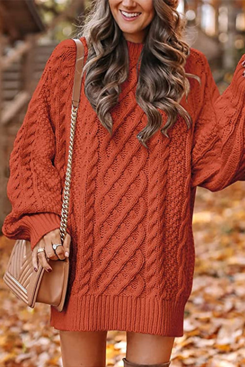 Heididress Long Sleeves Cable Knit Mini Sweater Dress