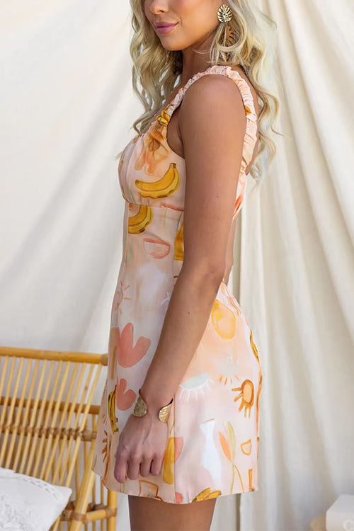 Square Neck Sleeveless Printed A-line Mini Dress