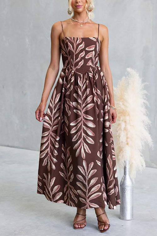 Spaghetti Strap High Waist Printed Swing Maxi Dress
