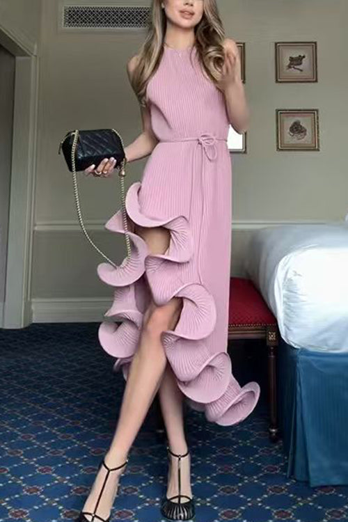 Heididress Sleeveless Irregular Ruffle Hem Midi Dress
