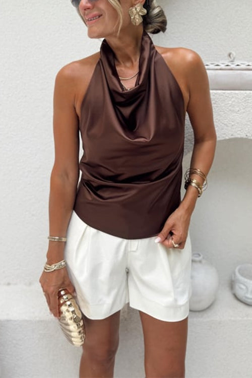Heididress Chic Halter Cowl Neck Sleeveless Satin Top