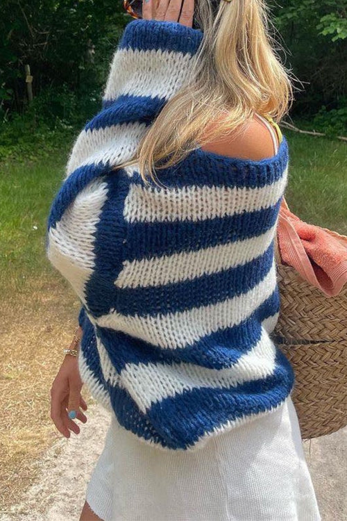 Heididress Drop Shoulder Striped Casual Pullover Sweater