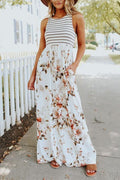 Heididress Sleeveless Stripes Splice Floral Maxi Dress