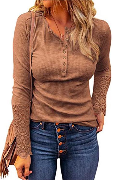 Heididress Suzanne Lace Splice Long Sleeve Blouses