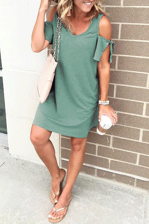 Heididress V Neck Cold Shoulder Solid T Shirt Dress