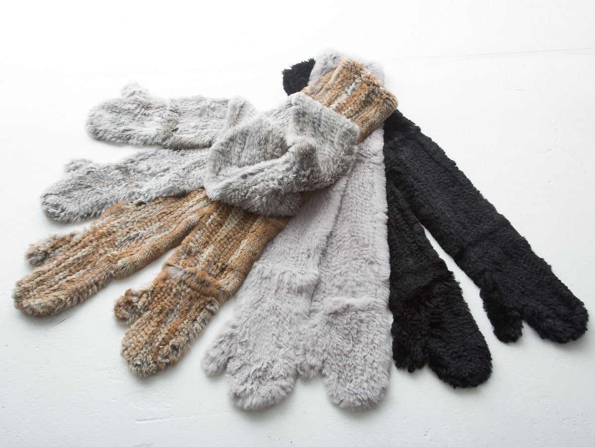 Cheryl Genuine Real Rabbit Fur Scarf with Mittens