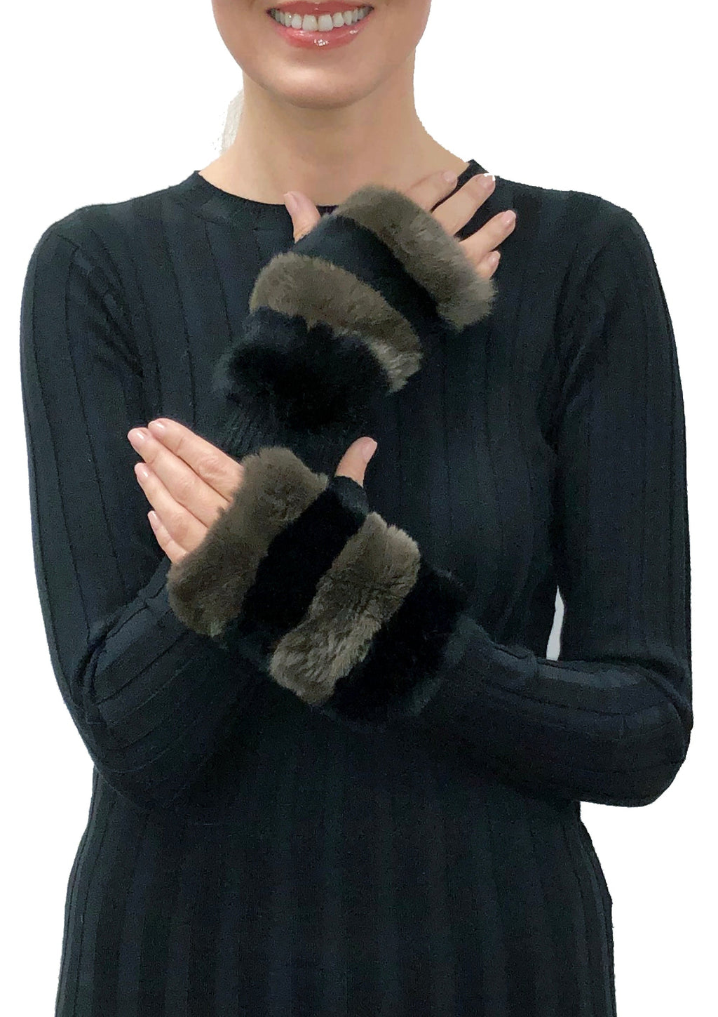 Franny Genuine Real Rex Rabbit Fur Fingerless Mittens