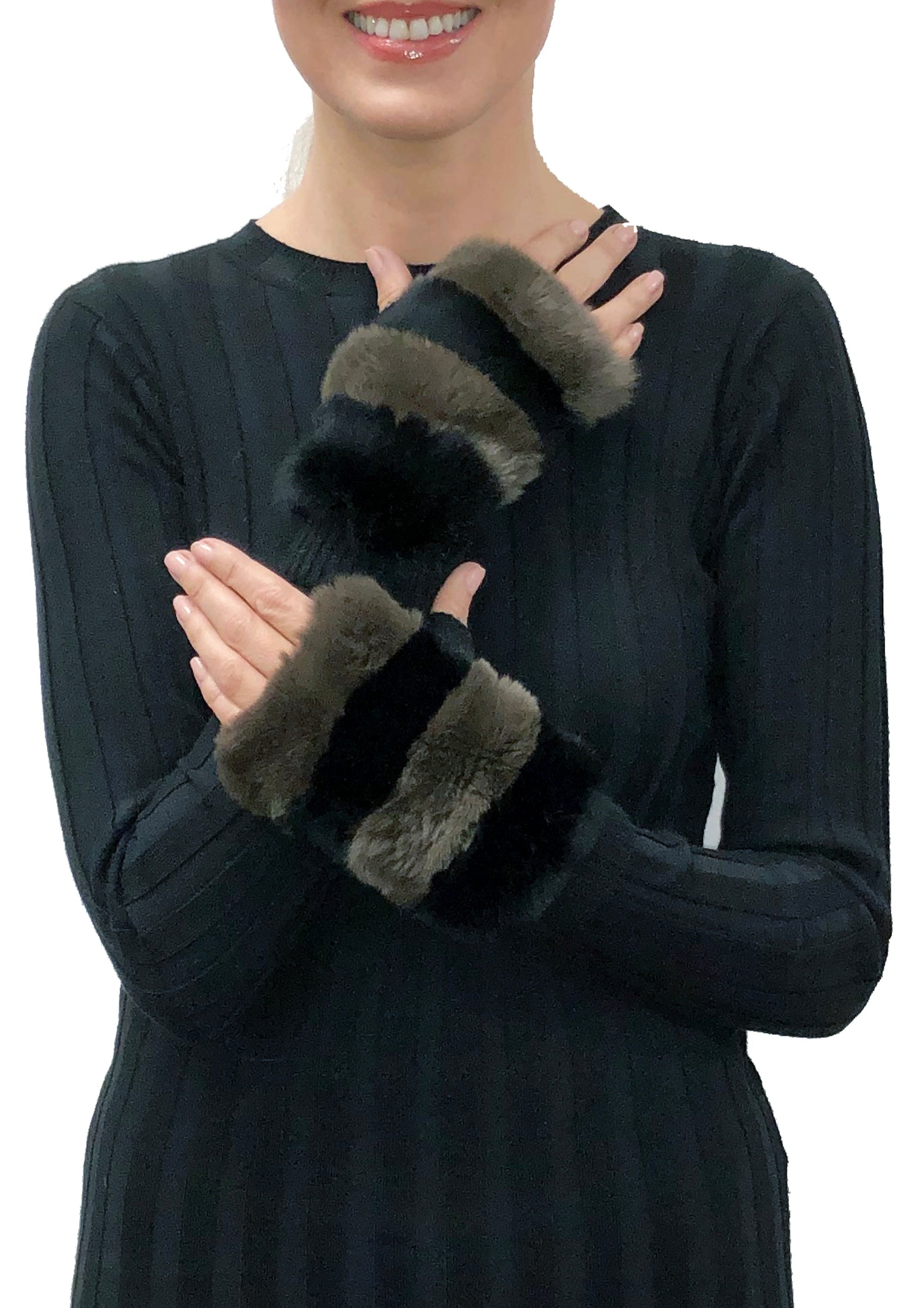 Franny Genuine Real Rex Rabbit Fur Fingerless Mittens