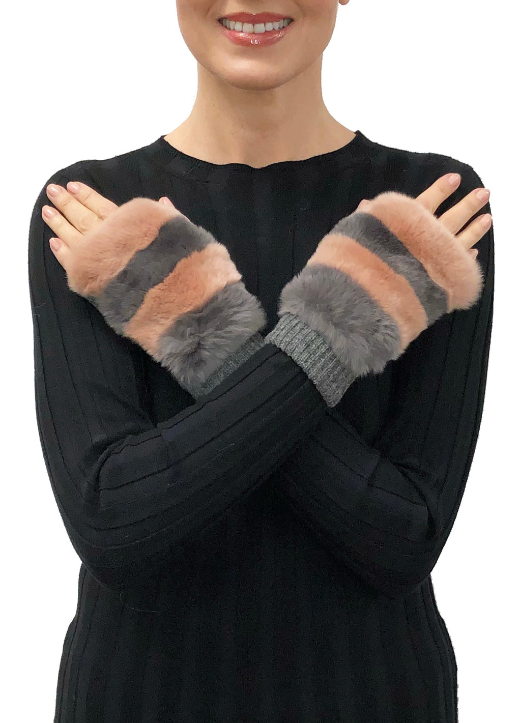 Franny Genuine Real Rex Rabbit Fur Fingerless Mittens