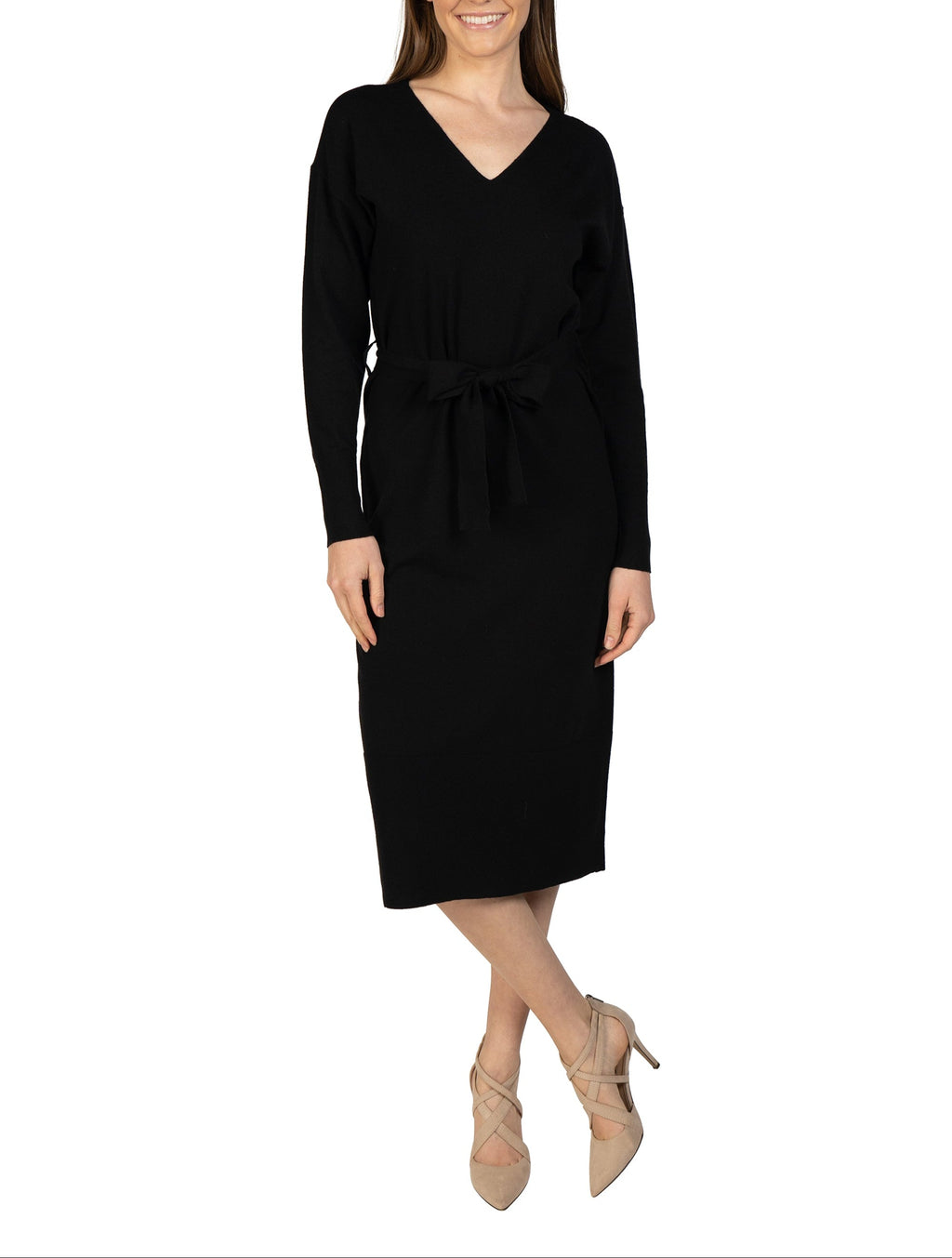 Knit Sweater Dress with Tie Sash