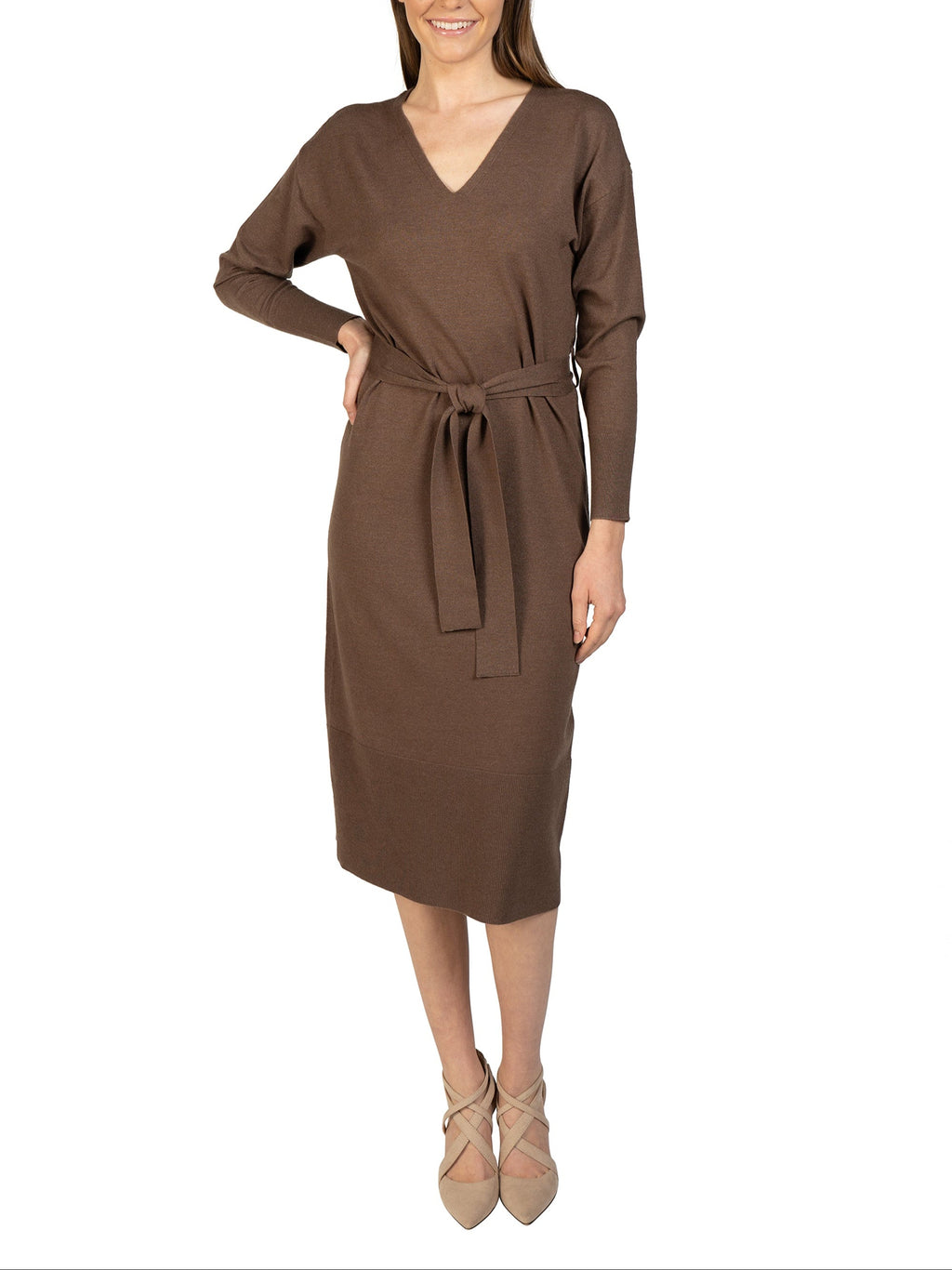 Knit Sweater Dress with Tie Sash