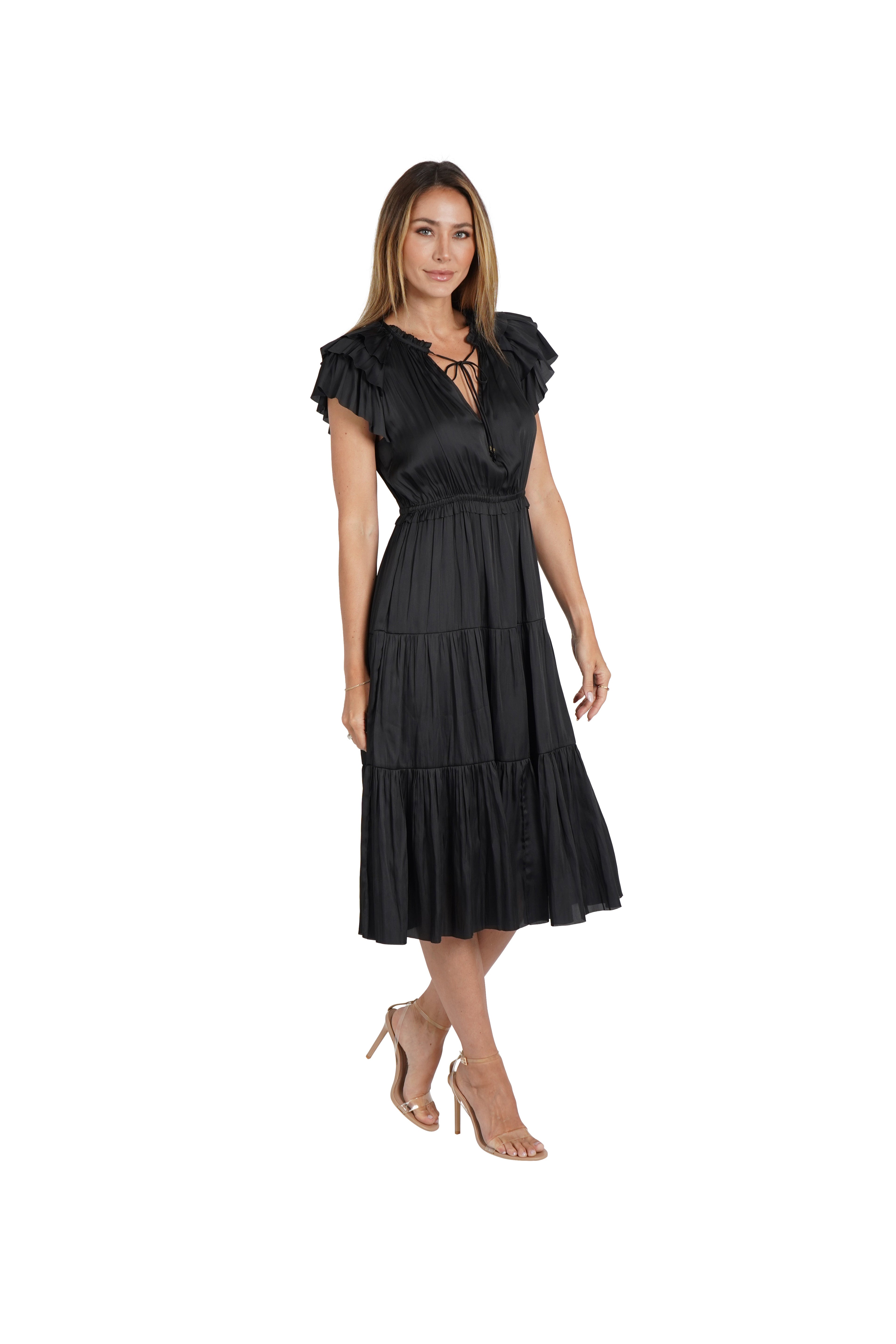 Pamela Ruffle Trim Midi Dress