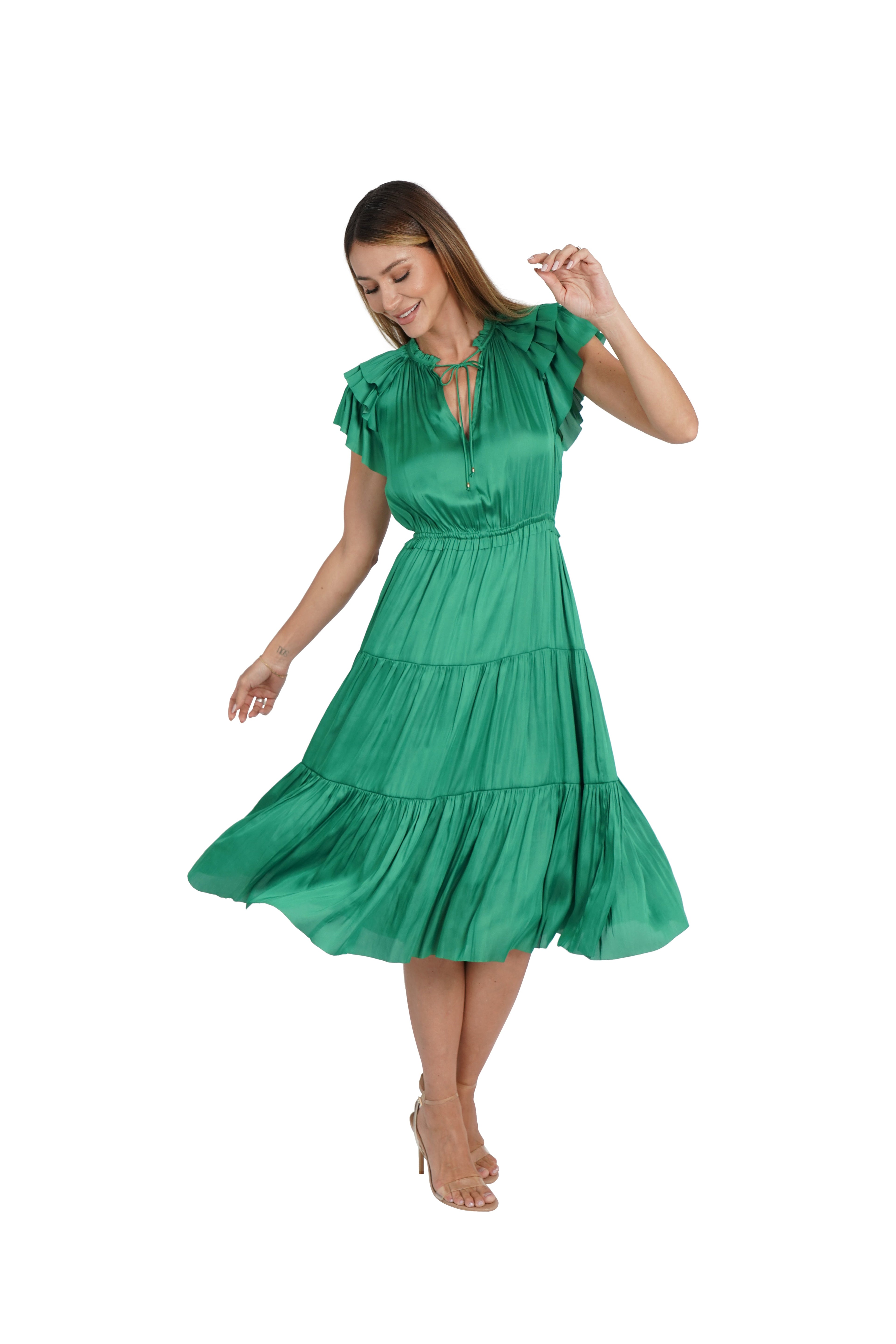 Pamela Ruffle Trim Midi Dress