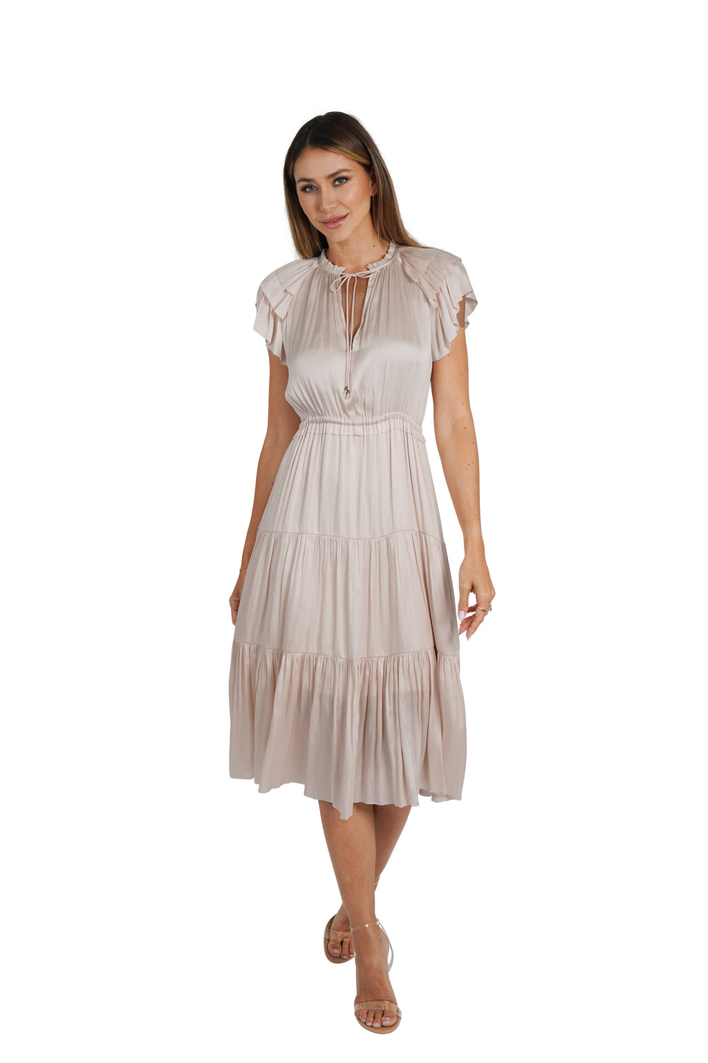Pamela Ruffle Trim Midi Dress