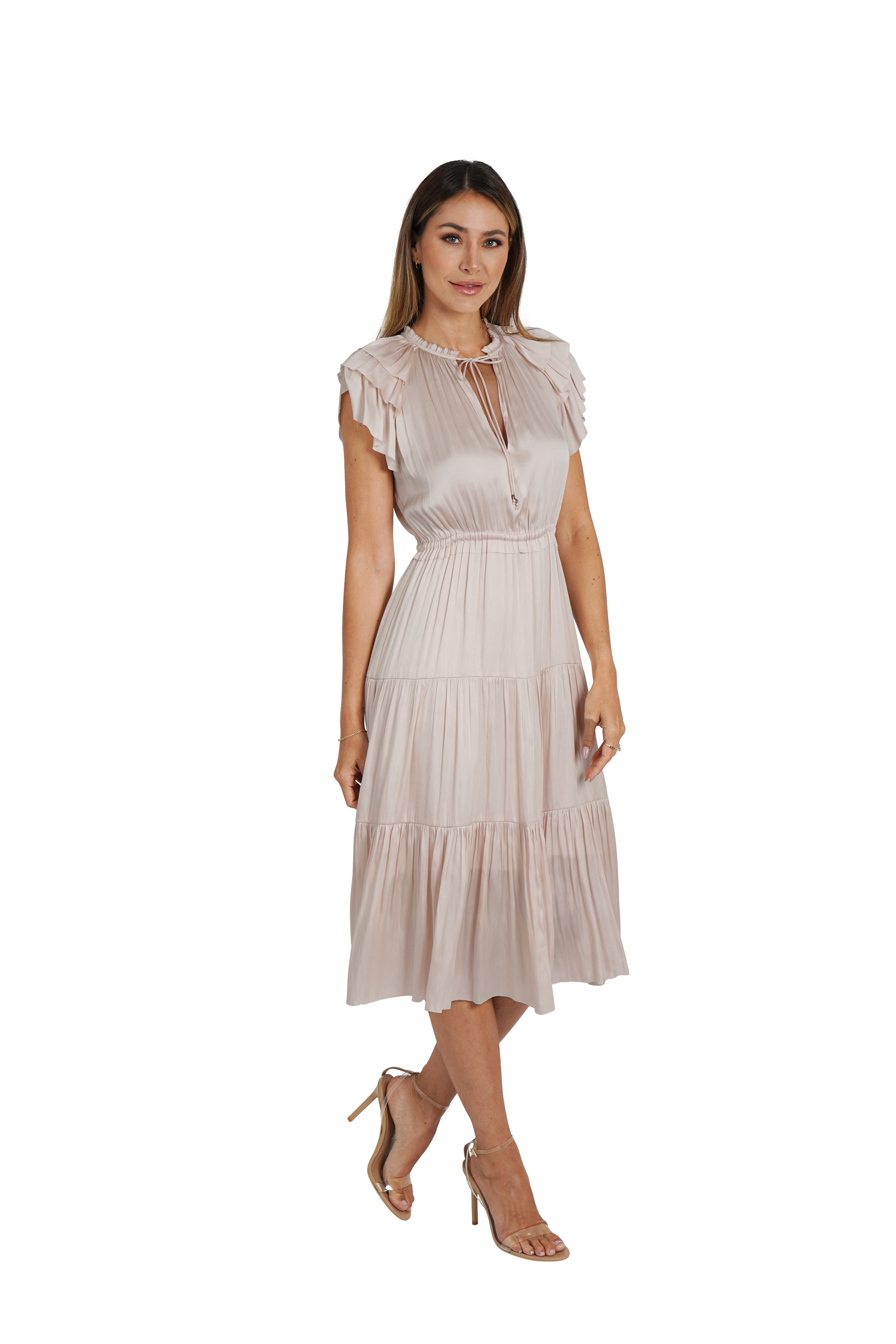 Pamela Ruffle Trim Midi Dress