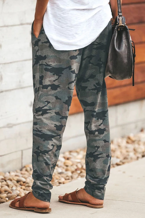 Heididress High Waist Drawstring Camo Casual Pants