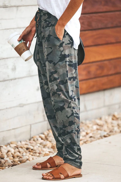 Heididress High Waist Drawstring Camo Casual Pants