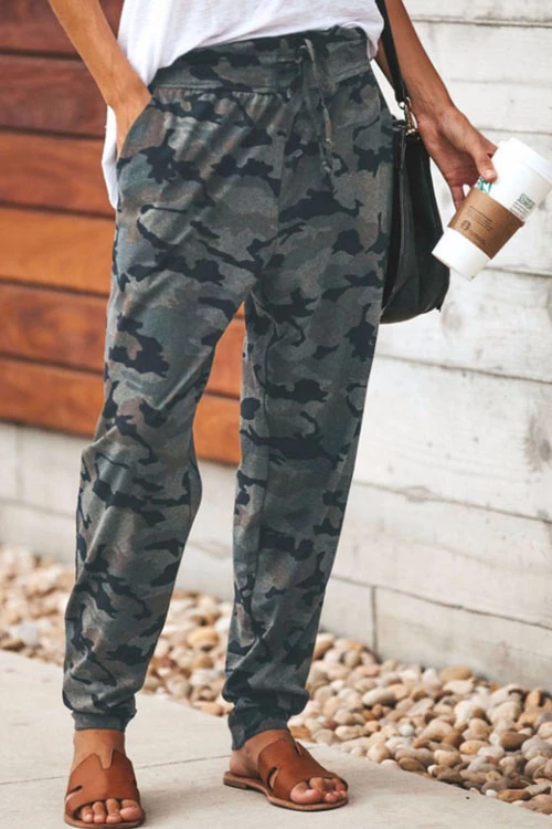 Heididress High Waist Drawstring Camo Casual Pants